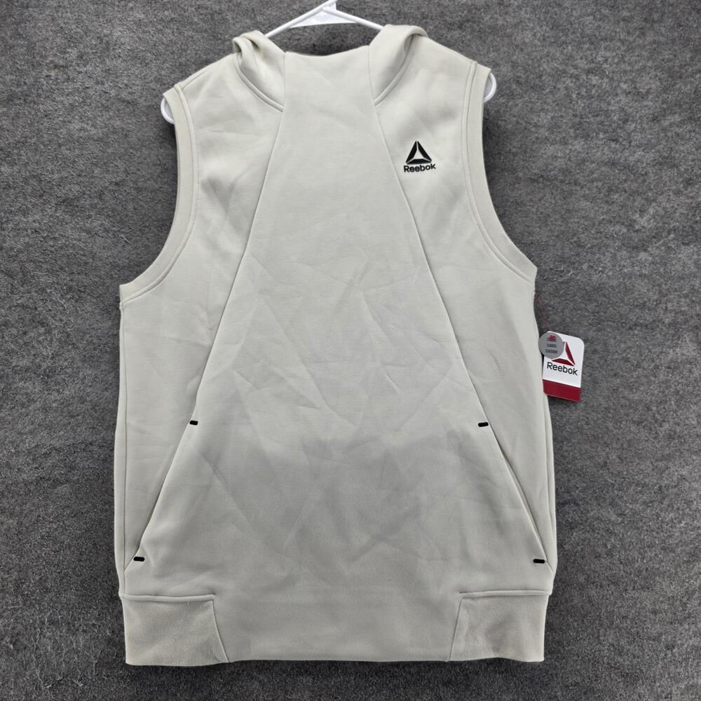 Reebok Tank Mens Small White Sleeveless Hooded Classic Knit Top Gym Training